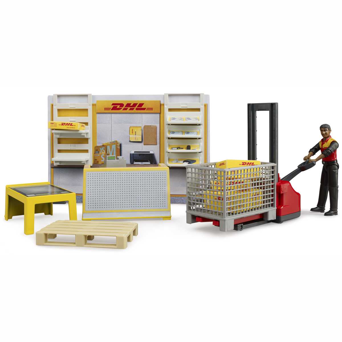 BRUDER 62251 bworld DHL Shop mit Handhubstapler