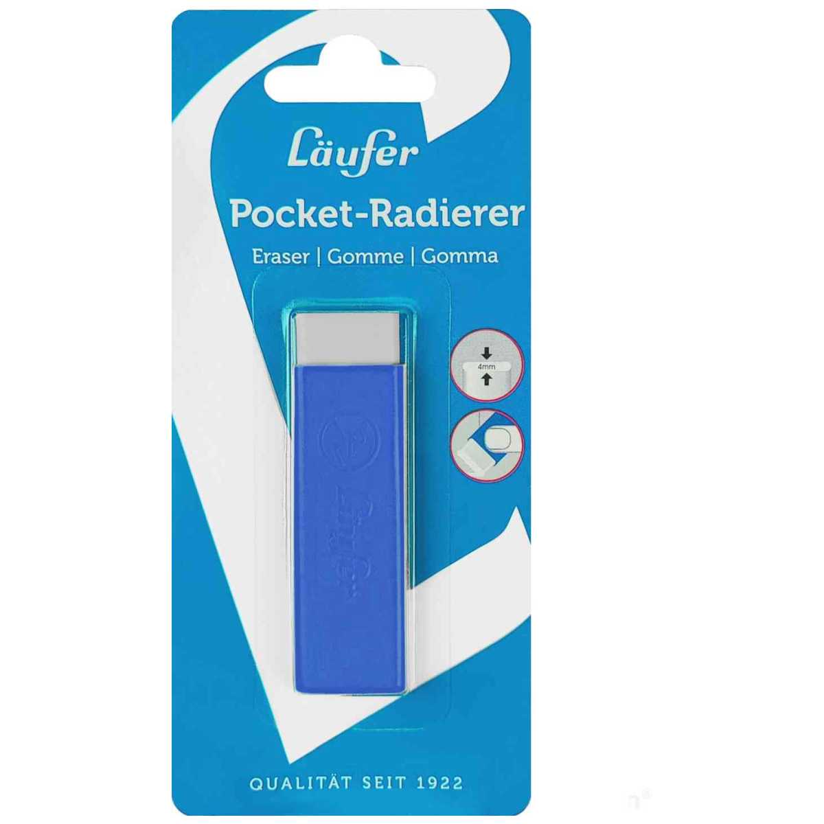 LÄUFER Radierstift Pocket 2 in Kunststoffgehäuse PVC-free 4mm blau