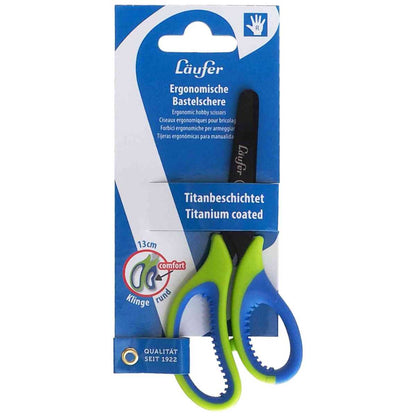 LÄUFER Bastelschere rund mit Softgriff und Titan-Beschichtung grün / blau -Rechtshänder-