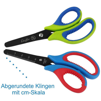 LÄUFER Bastelschere rund mit Softgriff und Titan-Beschichtung grün / blau -Rechtshänder-