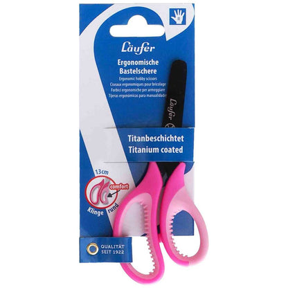 LÄUFER Bastelschere rund mit Softgriff und Titan-Beschichtung pink / rosa -Rechtshänder-