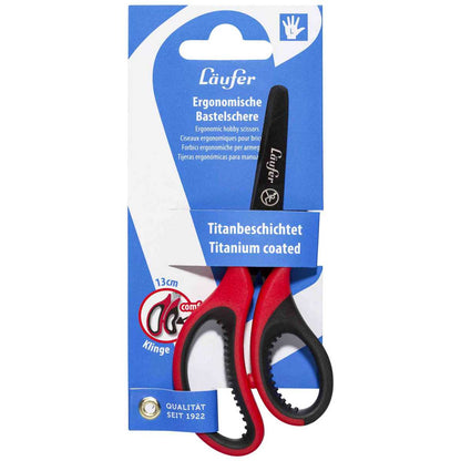 LÄUFER Bastelschere rund mit Softgriff und Titan-Beschichtung schwarz / rot -Linkshänder-