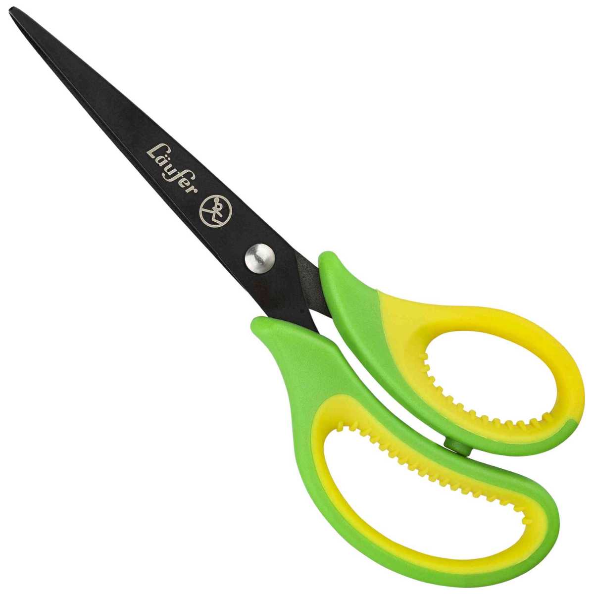 LÄUFER Bastelschere spitz mit Softgriff und Titan-Beschichtung grün / gelb -Linkshänder-