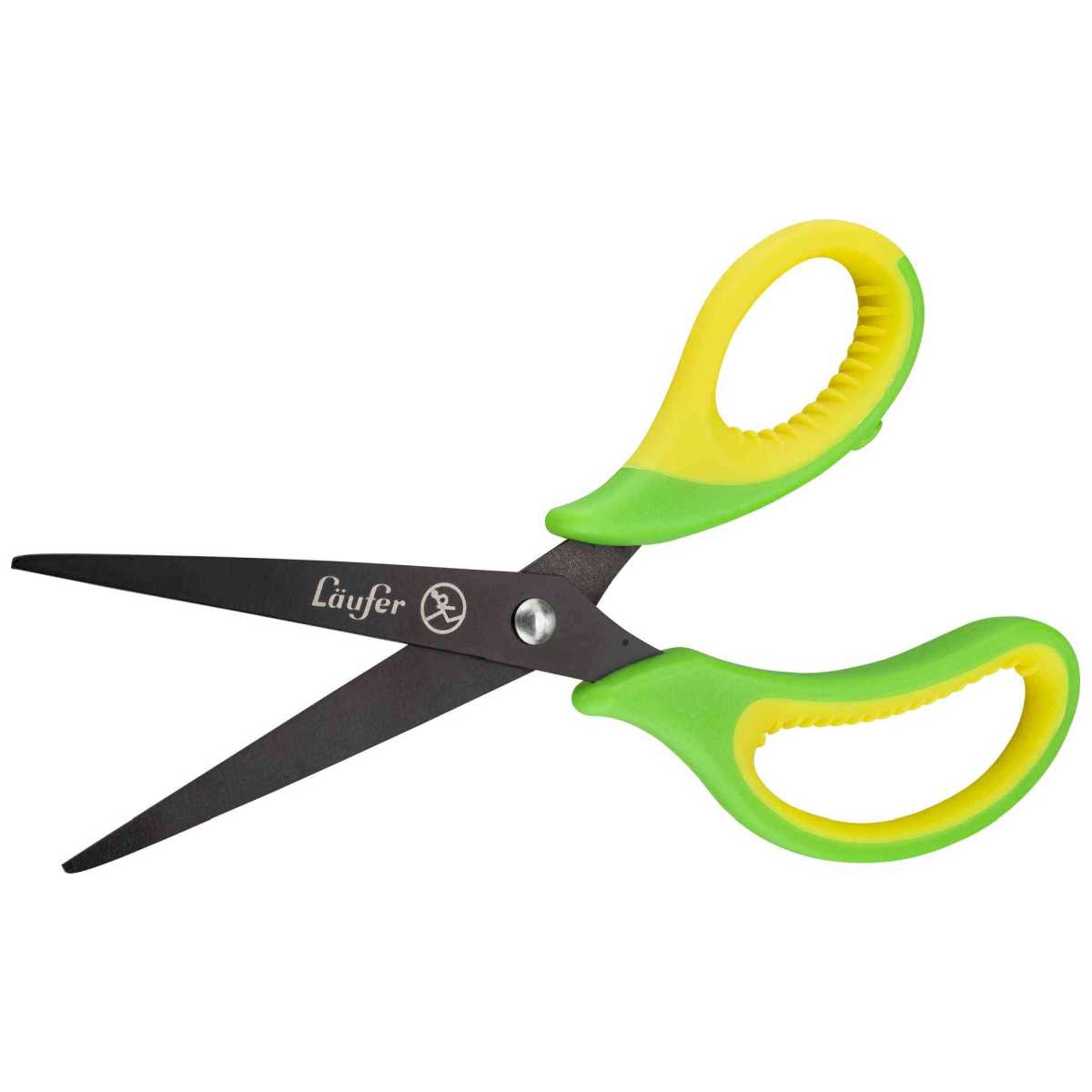 LÄUFER Bastelschere spitz mit Softgriff und Titan-Beschichtung grün / gelb -Linkshänder-