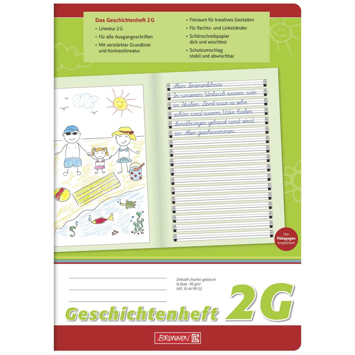 BRUNNEN Geschichtenheft A4 LIN 2G / blanco hoch 16 Blatt