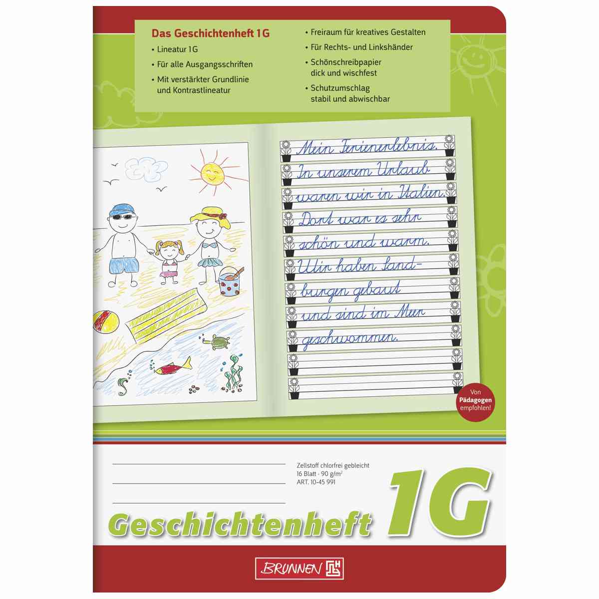 BRUNNEN Geschichtenheft A5 LIN 1G / blanco hoch 16 Blatt