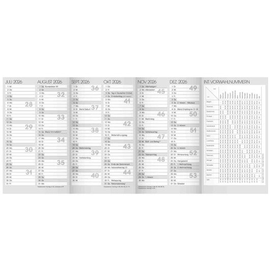 BRUNNEN Jahresübersicht für Taschenkalender 2026 8,7 x 15,3 cm
