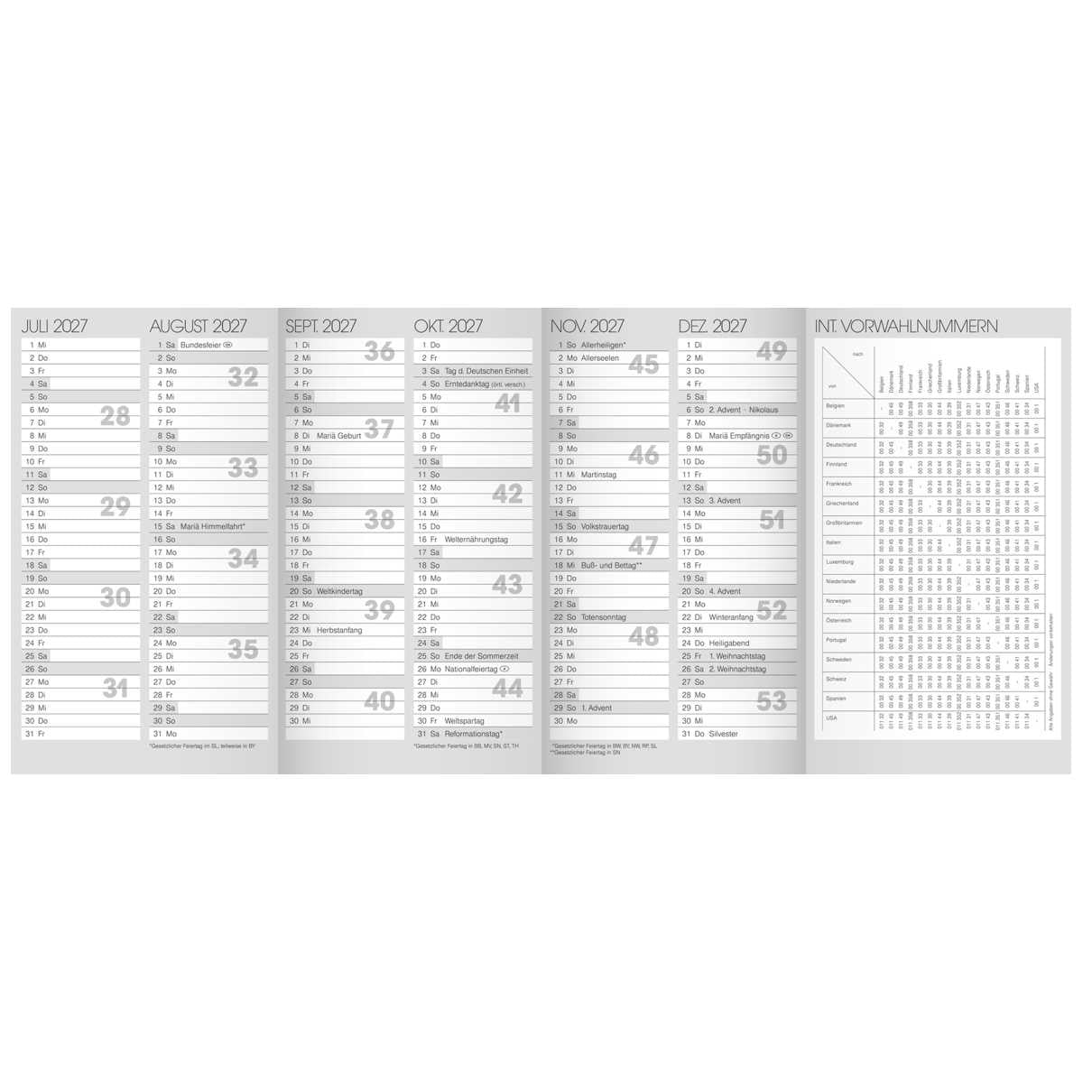 BRUNNEN Jahresübersicht für Taschenkalender 2027 8,7 x 15,3 cm