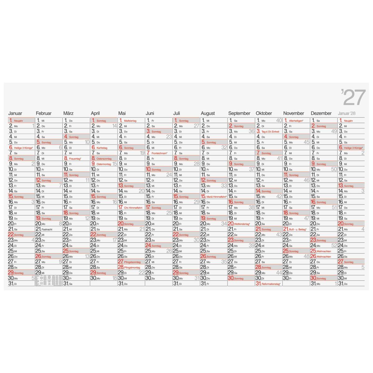 BRUNNEN Plakatkalender 2027 139x79cm 13 Monate