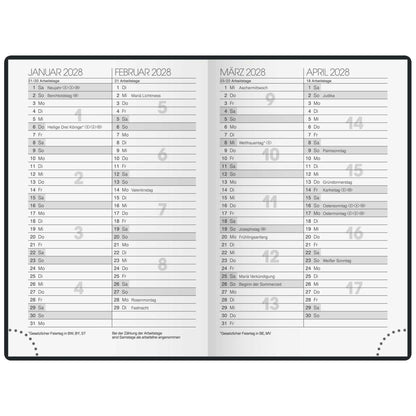 BRUNNEN Taschenkalender Modell 723 A7 2025, 2 Seiten/1 Woche mit Kugelschreiber
