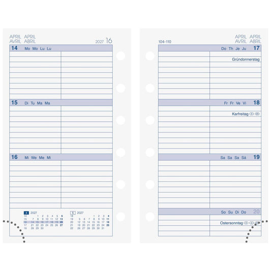BRUNNEN Timer Mini+ Einlage 2027 2 Seiten = 1 Woche 76x127 mm