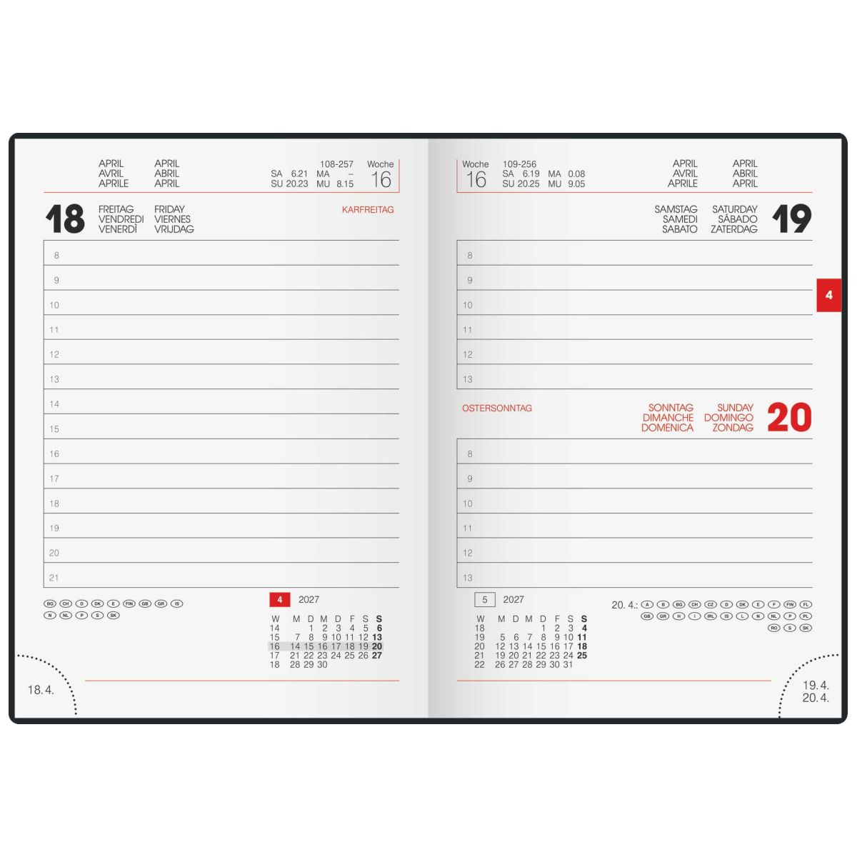 BRUNNEN Taschenkalender 2027 Modell 736 A6 10x14cm 1Tag = 1Seite schwarz