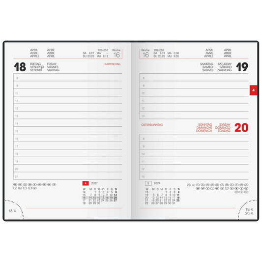 BRUNNEN Taschenkalender 2027 Modell 736 A6 10x14cm 1Tag = 1Seite schwarz
