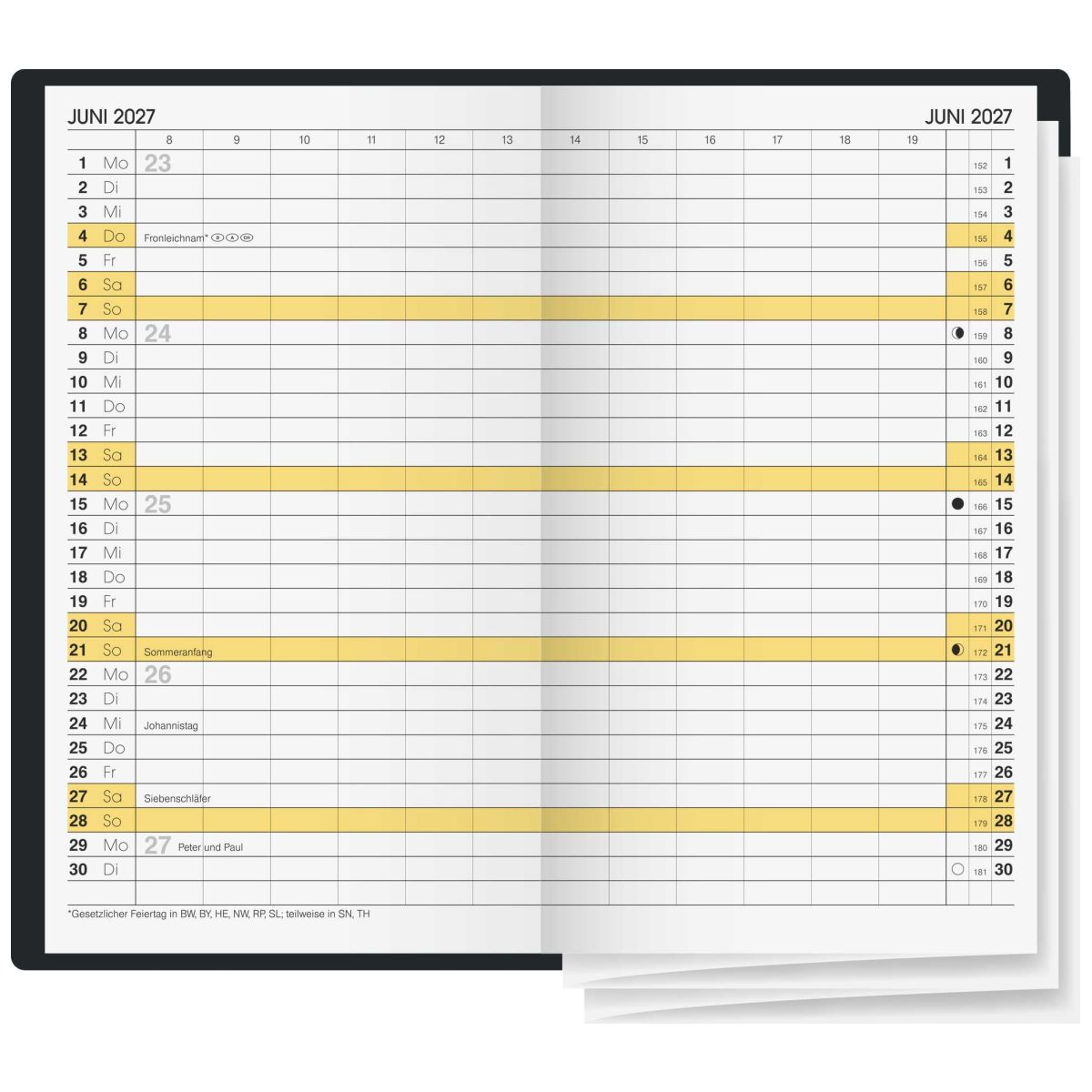 BRUNNEN Faltkalender Mod. 740 2027 9x15cm schwarz 2 Seiten = 1 Monat
