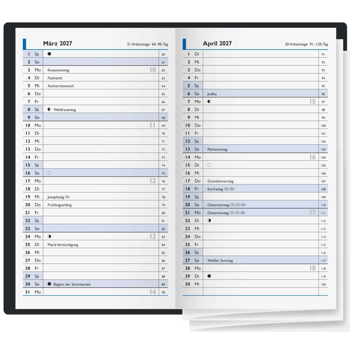 BRUNNEN Faltkalender Mod. 746 2027 9x15cm 2 Seiten = 1 Monat schwarz