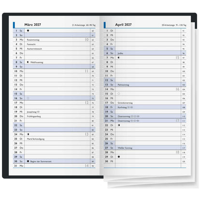BRUNNEN Faltkalender Mod. 746 2027 9x15cm 2 Seiten = 1 Monat schwarz