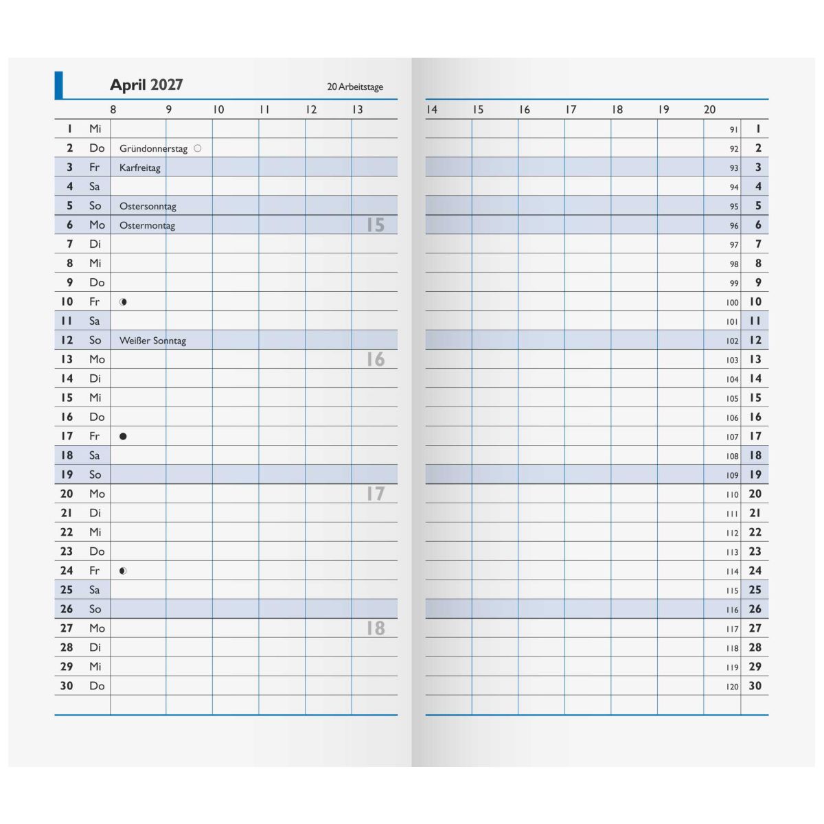 BRUNNEN Taschenkalender Einlage 2027 Modell 750 9x15cm 2Seiten /1 Monat