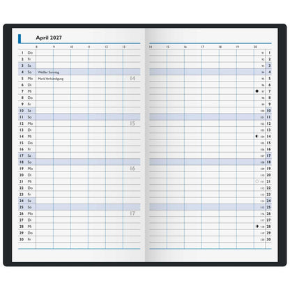 BRUNNEN Taschenkalender Modell 750 2027 9x15cm blau 2 Seiten = 1 Monat
