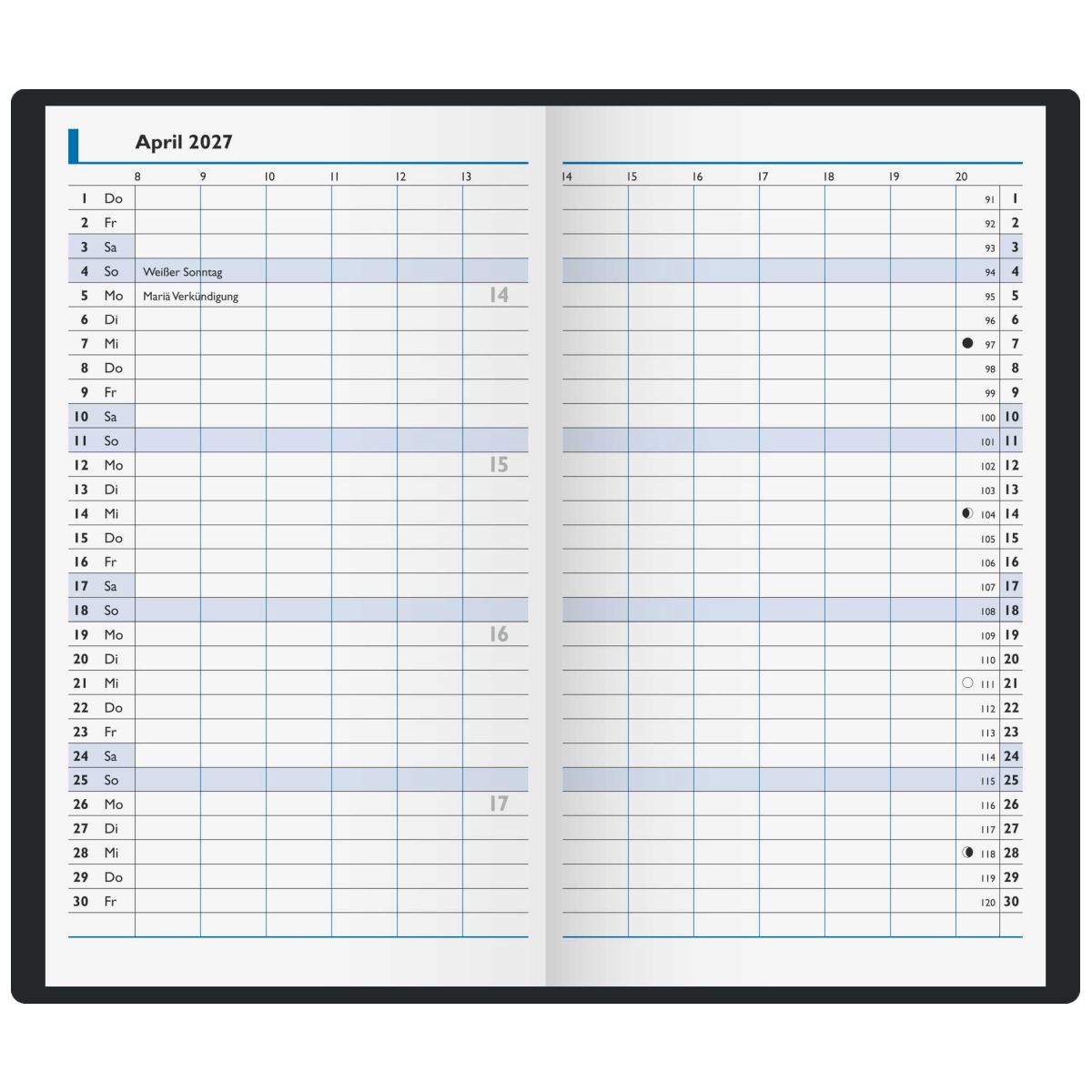 BRUNNEN Taschenkalender Modell 750 2025 9x15cm schwarz 2 Seiten = 1 Monat