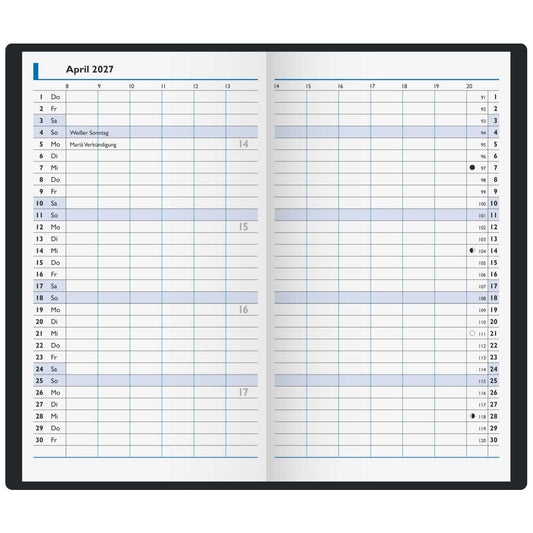 BRUNNEN Taschenkalender Modell 750 2025 9x15cm schwarz 2 Seiten = 1 Monat