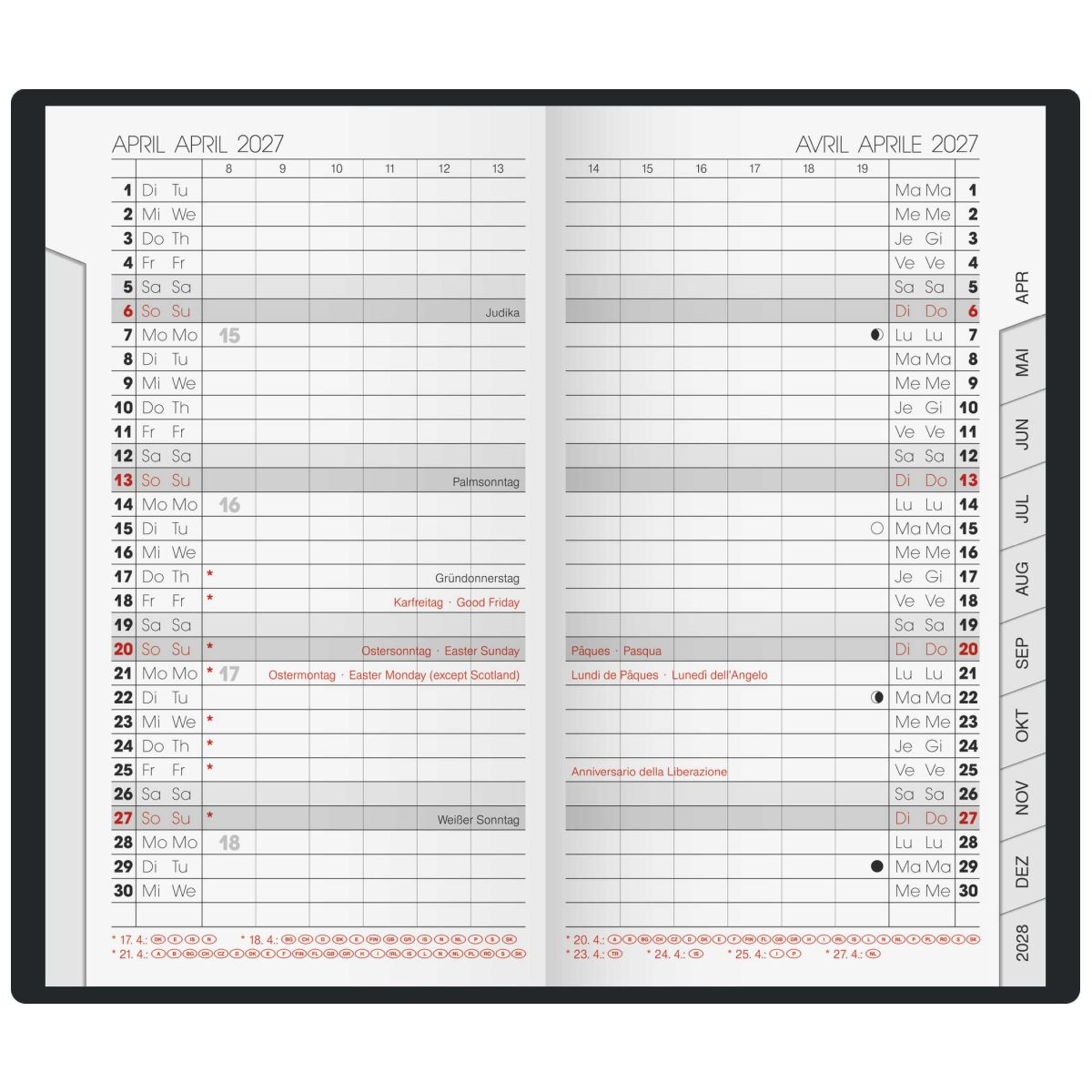BRUNNEN Taschenkalender Mod. 751 2027 9x15cm silber 2Seiten/1Monat