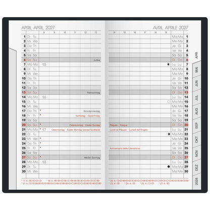 BRUNNEN Taschenkalender Mod. 751 2027 9x15cm silber 2Seiten/1Monat