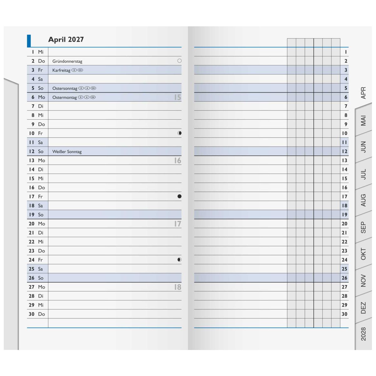 BRUNNEN Taschenkalender 2027 Mod. 753 9x15cm Einlage 2 Seiten = 1 Woche