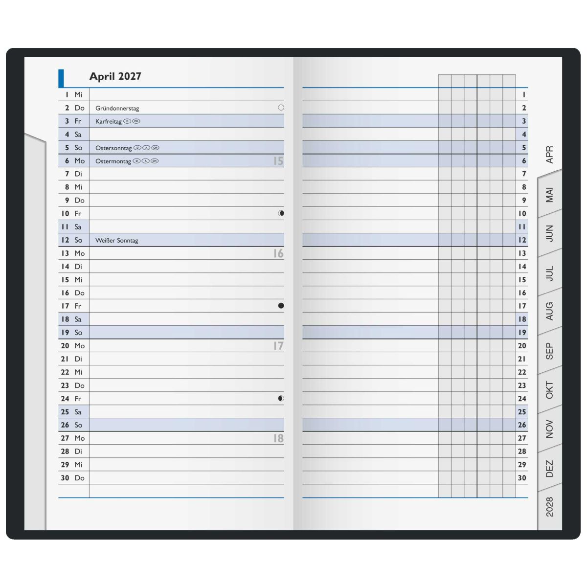 BRUNNEN Taschenkalender Mod. 753 2027 9x15cm petrol 1 Monat = 2 Seiten