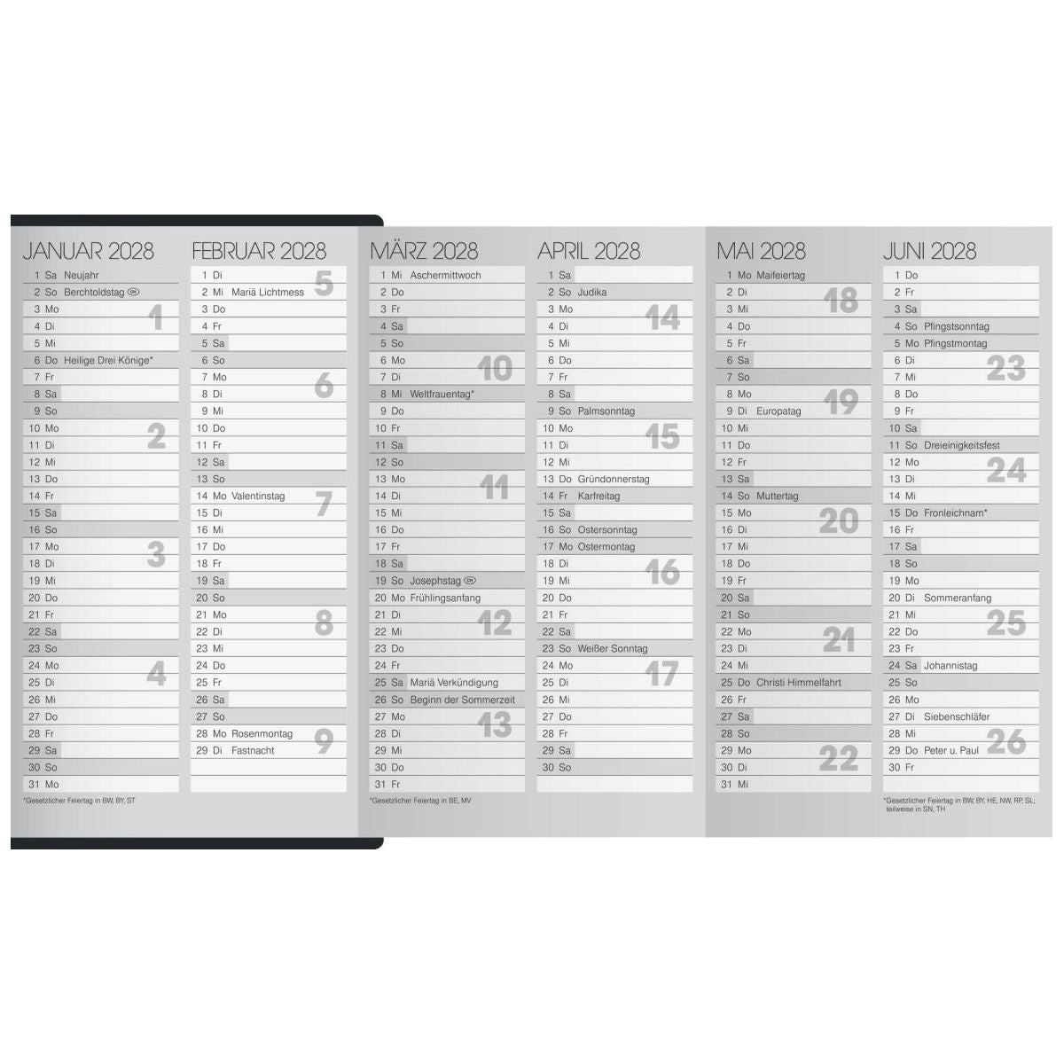 BRUNNEN Taschenkalender Mod. 753 schwarz 2027 9x15cm 2 Seiten =  1 Monat
