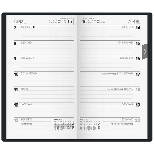 BRUNNEN Taschenkalender Mod. 758 2027 A6 bordeaux 1 Seite = 1 Woche