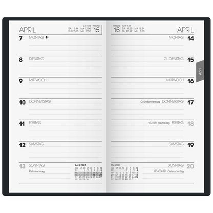BRUNNEN Taschenkalender Mod. 758 2027 A6 bordeaux 1 Seite = 1 Woche