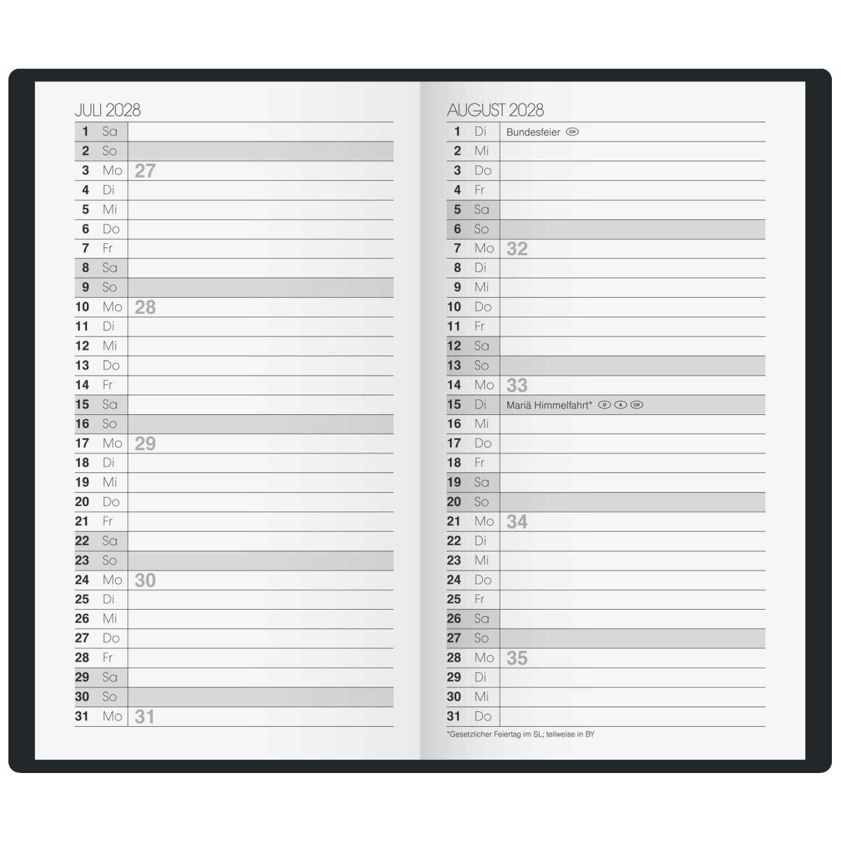 BRUNNEN Taschenkalender Mod. 758 2027 A6 bordeaux 1 Seite = 1 Woche