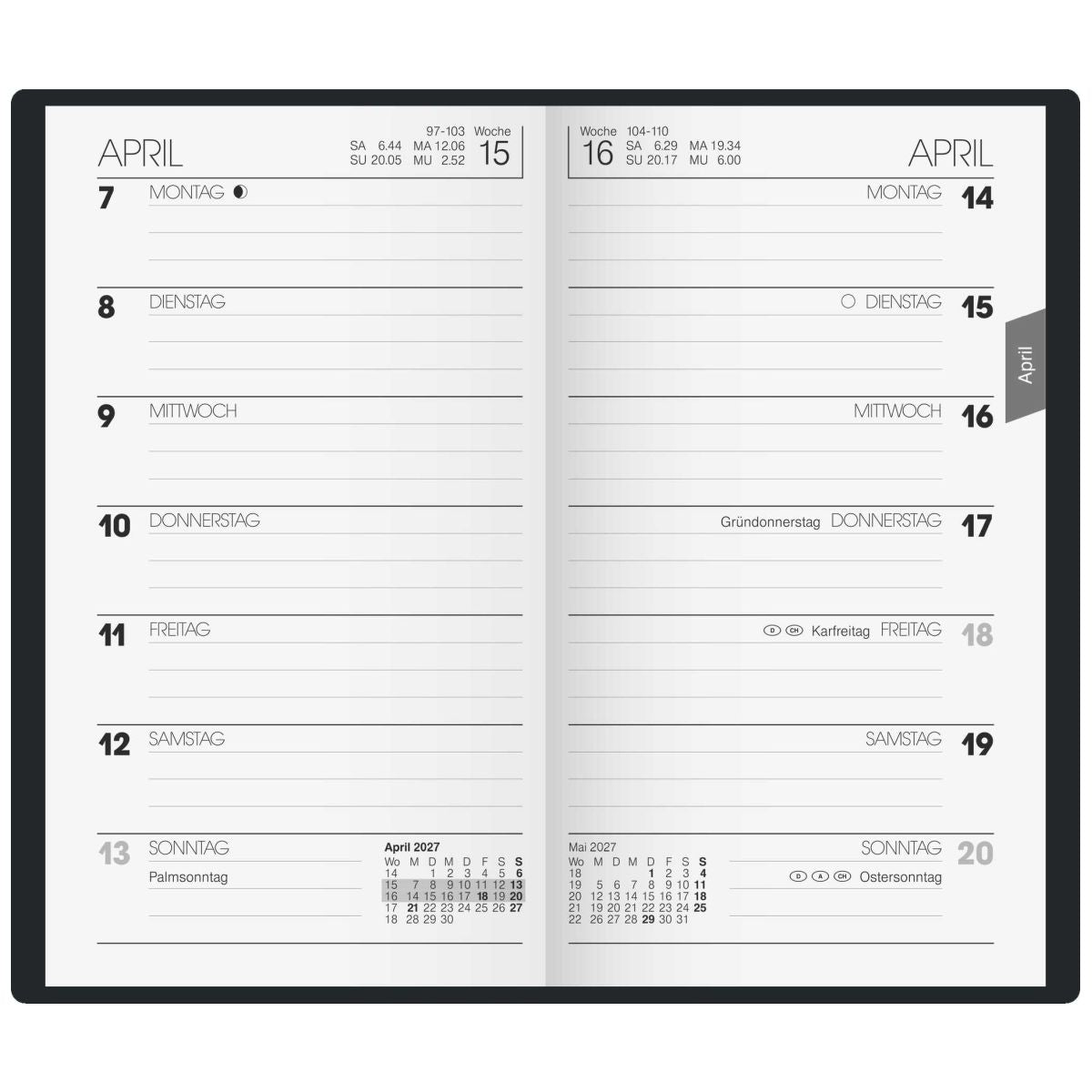 BRUNNEN Taschenkalender Mod. 758 2027 A6 Kunstleder schwarz 1 Seite = 1 Woche
