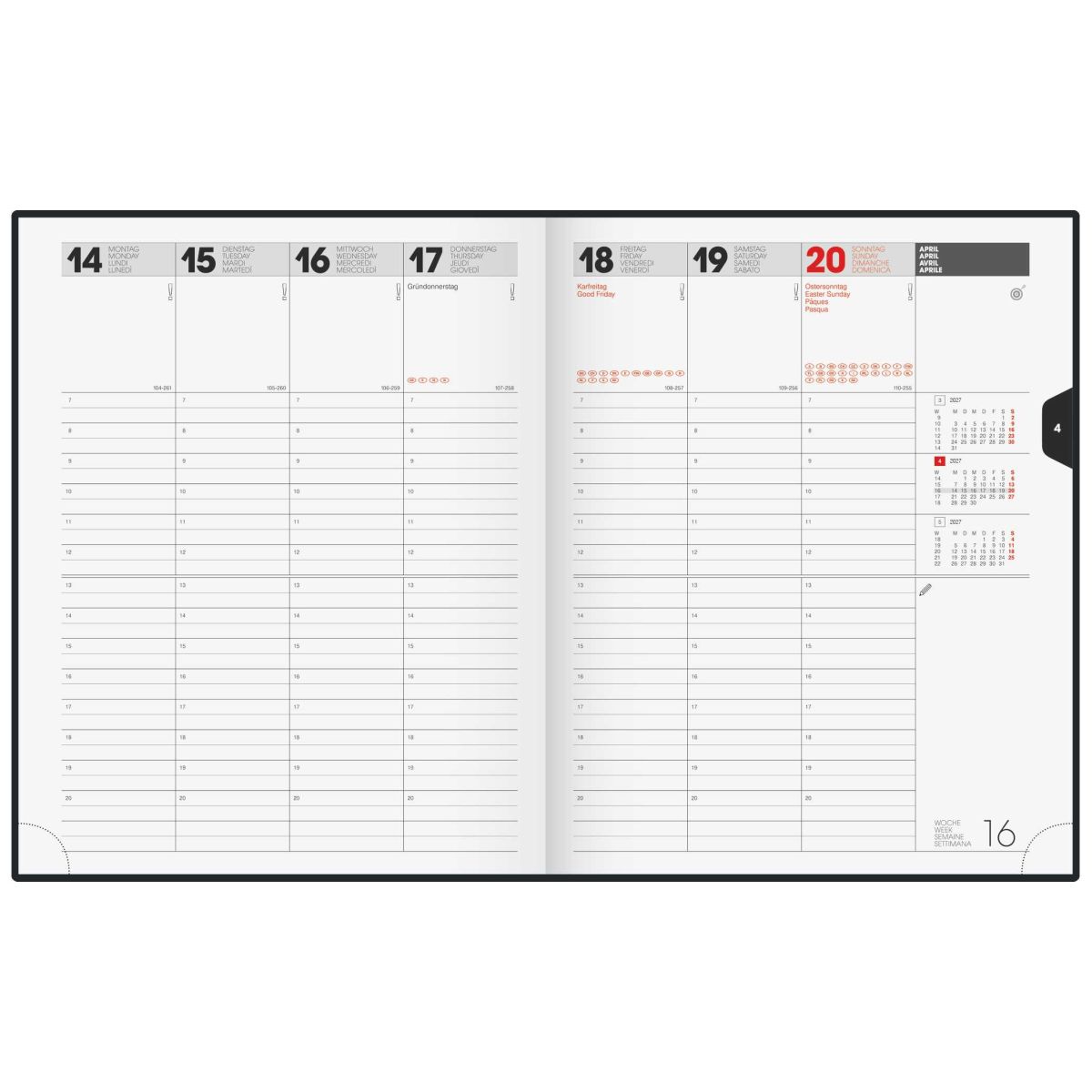 BRUNNEN Buchkalender 2027 Modell 761 21x26cm schwarz 2 Seiten =  1 Woche