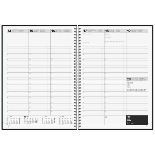 BRUNNEN Buchkalender Premium Mod. 781 2027 A4 schwarz Spirale 2 Seiten / 1 Woche