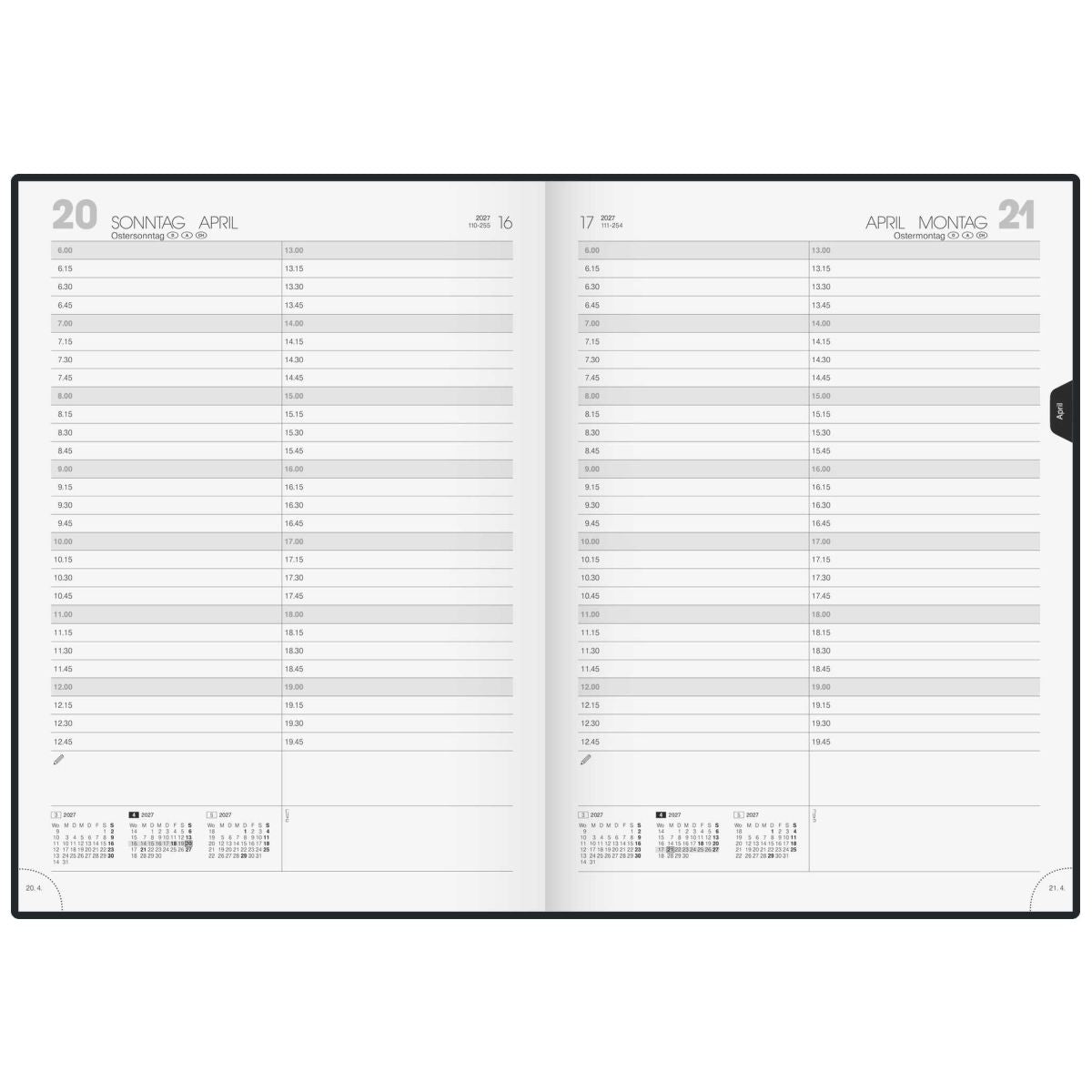 BRUNNEN Buchkalender mit Spirale Mod. 789 A4 Kunststoff, grau 1 Seite = 1 Tag