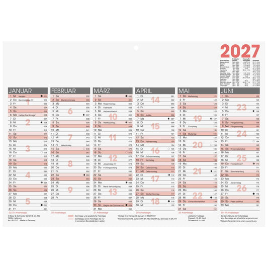 GLOCKEN Tafelkalender Jahresplaner Wandkalender A4 2027 | 1 Seite = 6 Monate
