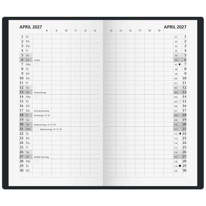 GLOCKEN Taschenkalender 2027 9x15cm 2 Seiten / 1 Monat schwarz