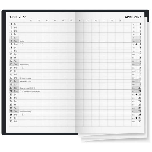 GLOCKEN Faltkalender 2027 9x15cm 2 Seiten = 1 Monat schwarz