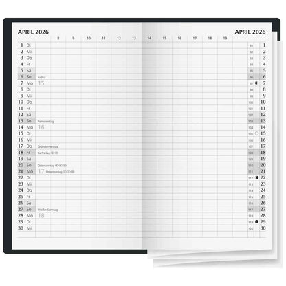 GLOCKEN Faltkalender 2026 9x15cm 2 Seiten = 1 Monat farbig sortiert