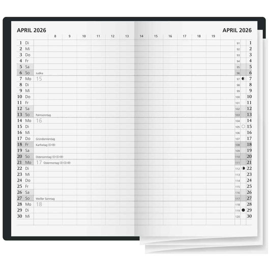 GLOCKEN Faltkalender 2026 9x15cm 2 Seiten = 1 Monat farbig sortiert