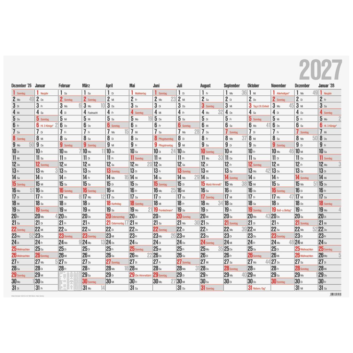 GLOCKEN Plakatkalender 2027 98x68cm 1 Seite = 1 Jahr gerollt