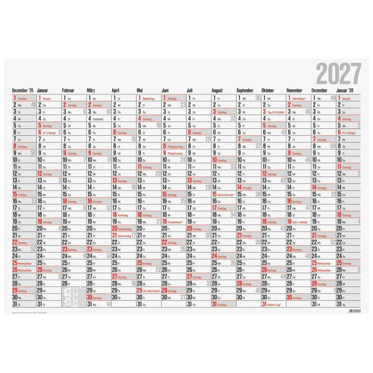 GLOCKEN Plakatkalender 2027 98x68cm 1 Seite = 1 Jahr gerollt