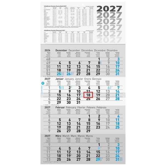 GLOCKEN 4-Monats-Kalender 2027 30 x 55,5cm Recycling | 4 Monate = 1 Seite
