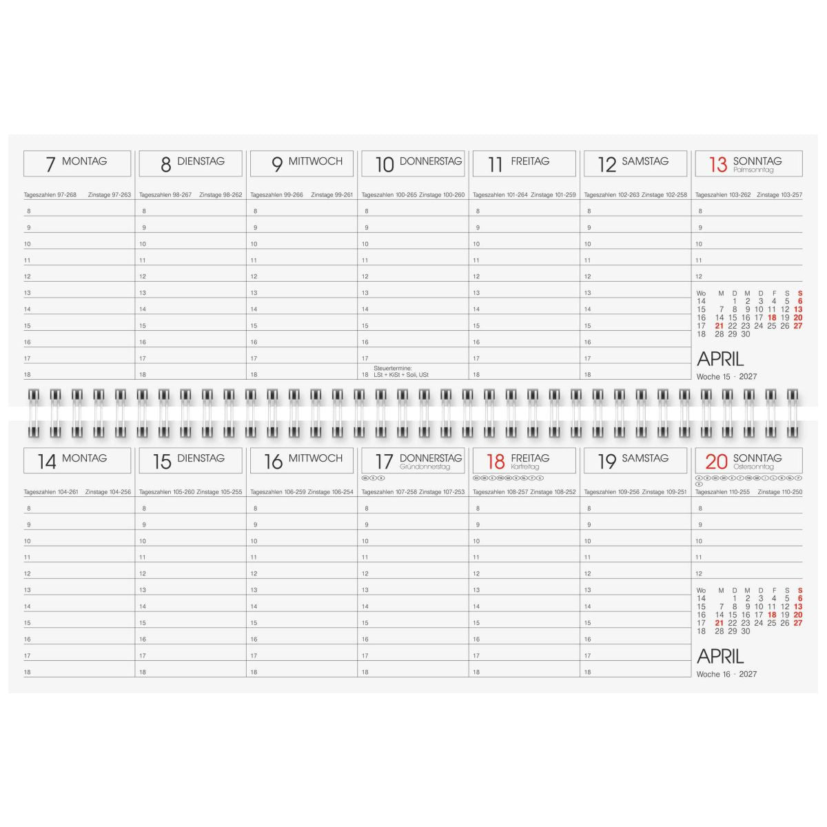 GLOCKEN Querterminbuch Schreibtischkalender 2027 | 29,7x10cm 1 Seite = 1 Woche