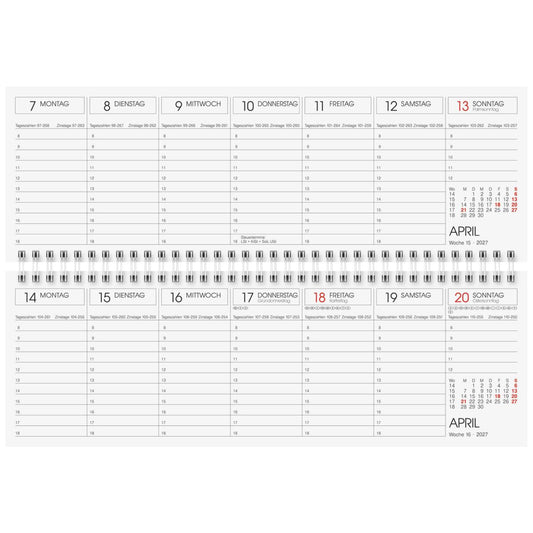 GLOCKEN Querterminbuch Schreibtischkalender 2027 | 29,7x10cm 1 Seite = 1 Woche
