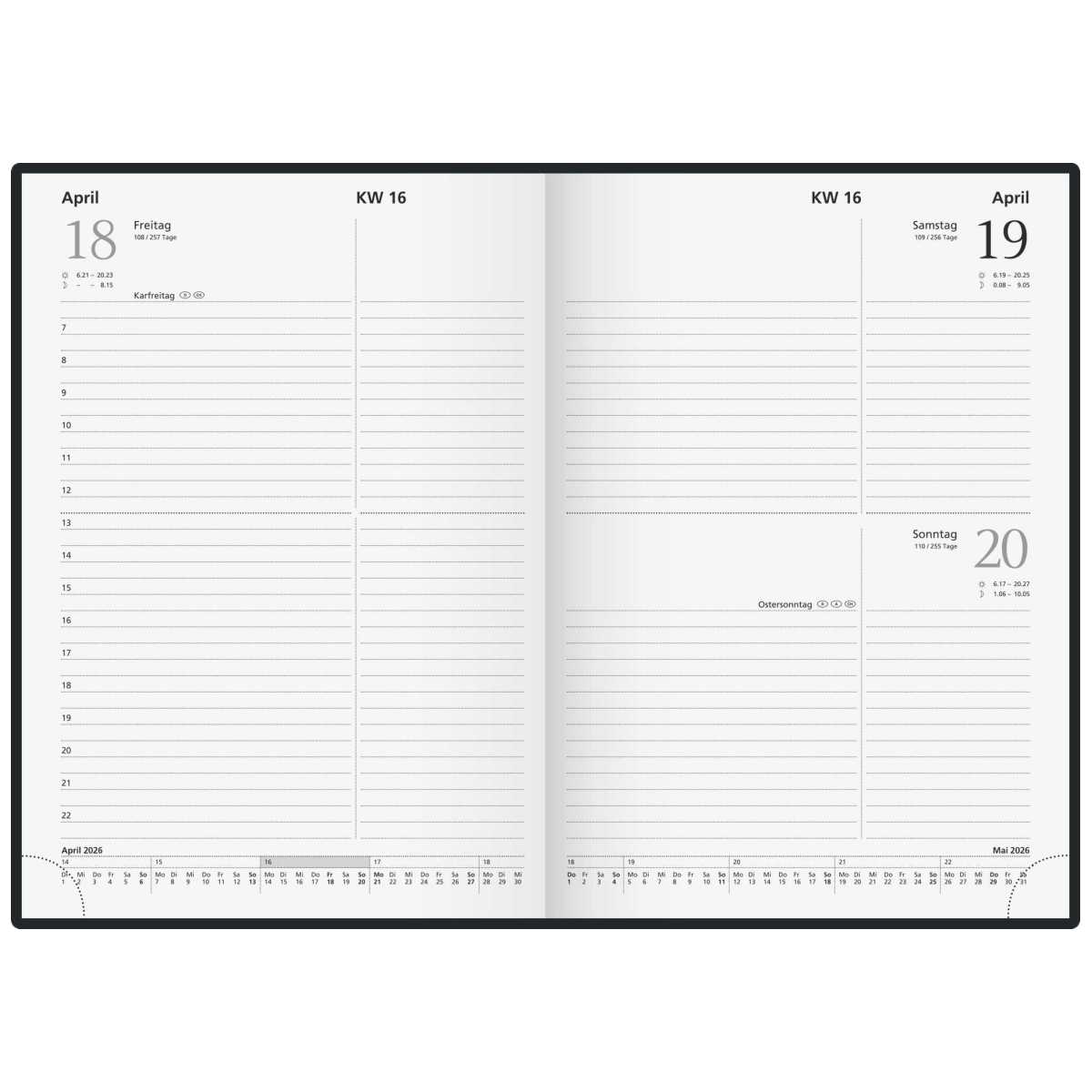 GLOCKEN Buchkalender / Chefkalender A5 2026 schwarz 1 Tag = 1 Seite