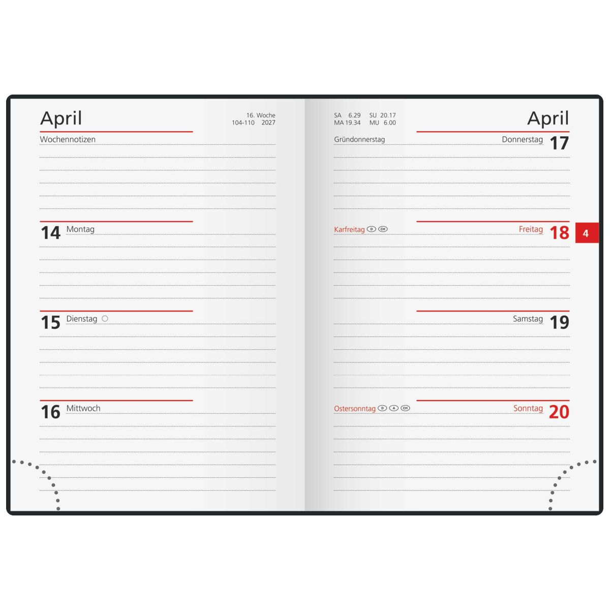 RIDO Taschenkalender 2027 Perfect 10x14cm schwarz 1 Woche = 2 Seiten