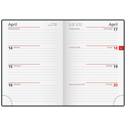 RIDO Taschenkalender 2027 Perfect 10x14cm schwarz 1 Woche = 2 Seiten