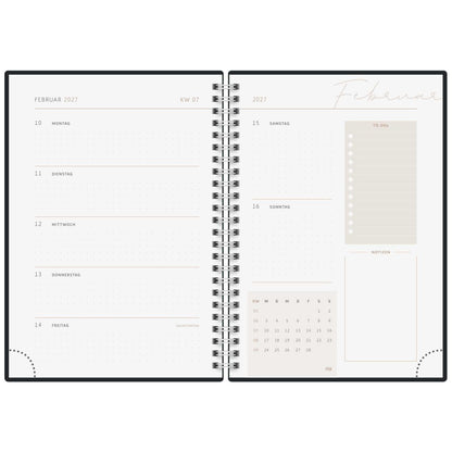 RIDO Buchkalender Premium mit Spirale 2027 Young Line A5 -Marble- 1Woche=2Seiten